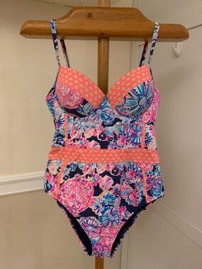 Lilly Pulitzer Palma One-Piece Swimsuit in High Tide Sz 6 Navy Turtle Amazement